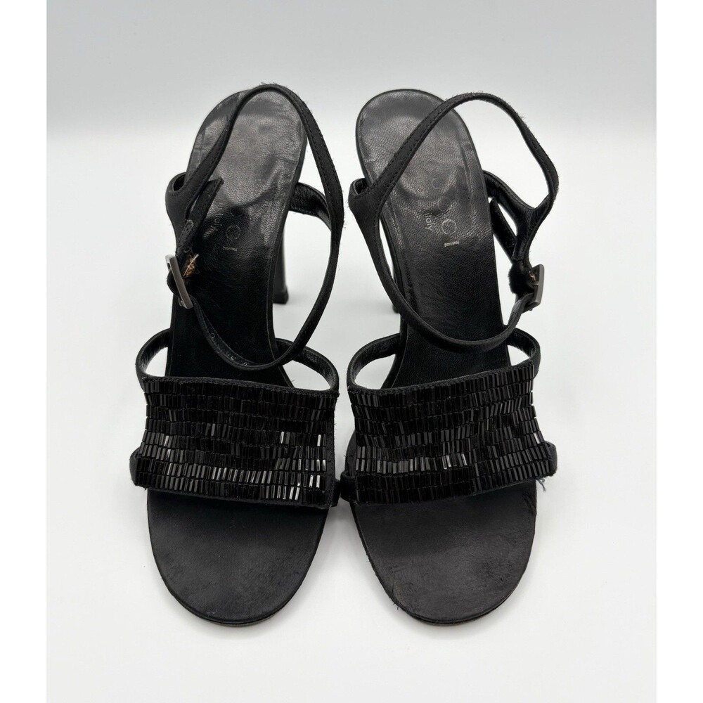 Gucci by Tom Ford Black Satin Beaded/Sequined Sandals Heels Vintage Sz EU 36